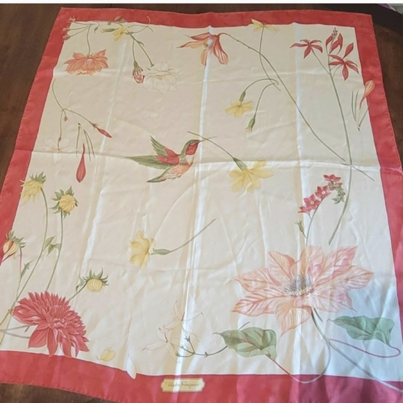 Floral Silk Scarf with Red Border - Picture 9 of 9